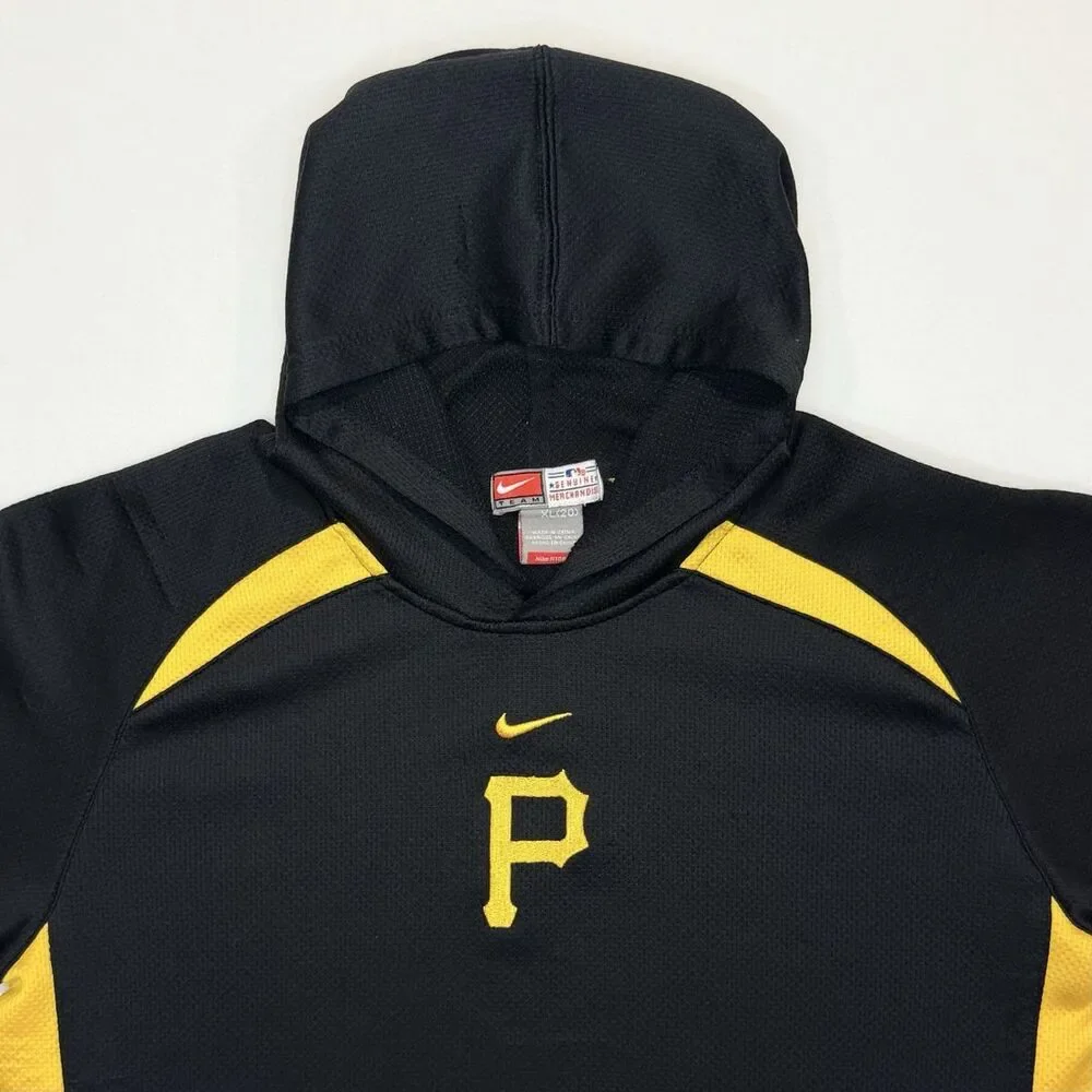 Vintage 90s Nike Pittsburgh Pirates Baseball Youth XL Hoodie Black Gold Pullover